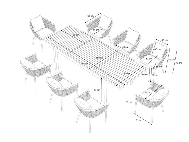 Dimensioni del prodotto - Dahlia Dining XL