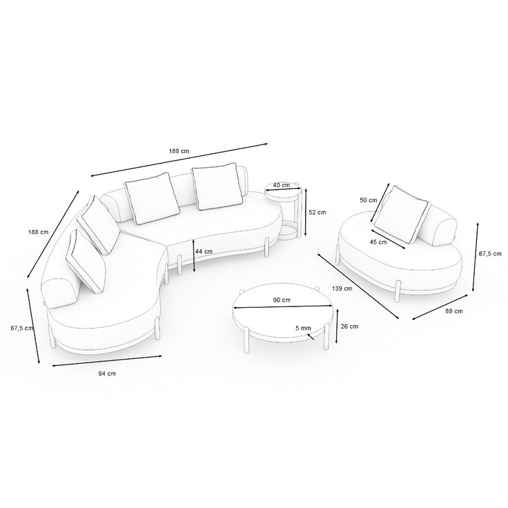 Dimensioni del prodotto - Ovana Lounge L