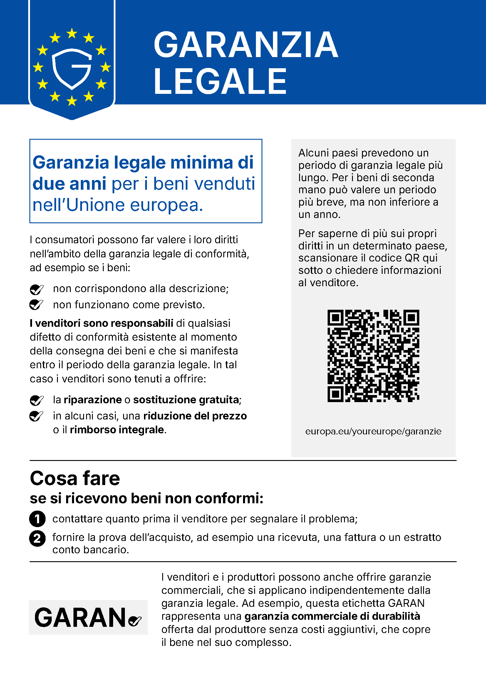 Avviso ufficiale dell'UE sulla garanzia legale